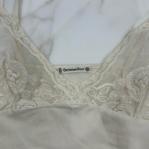 Vintage Christian Dior Lingerie Top/Short Night Dress Lace Cream - Picture 2 of 5